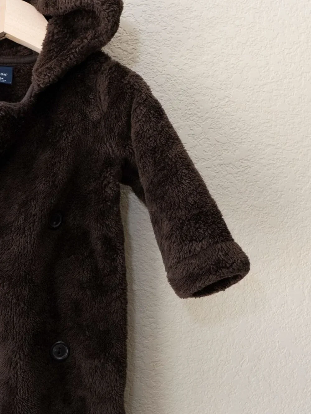 Baby Gap Bunting 6-12 Months Brown Bear Fleece Hooded Footed One Piece Suit